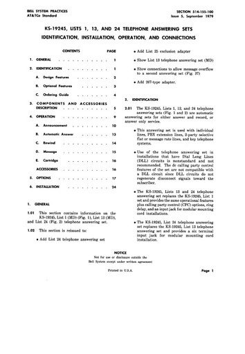 514-155-100 i5 Sep79 - KS-19245 Telephone Answering Set