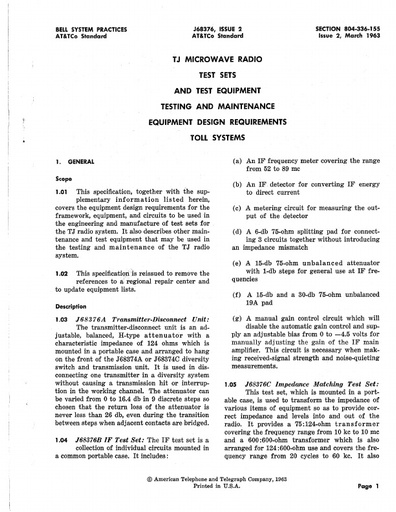 804-336-155 TJ Microwave Radio Test Sets I2 March 1963