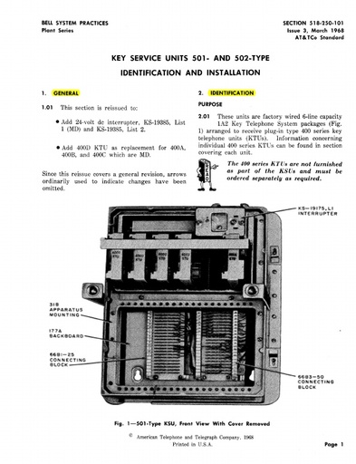 518-250-101 501 - 502-Type KSU I.D. - Installation