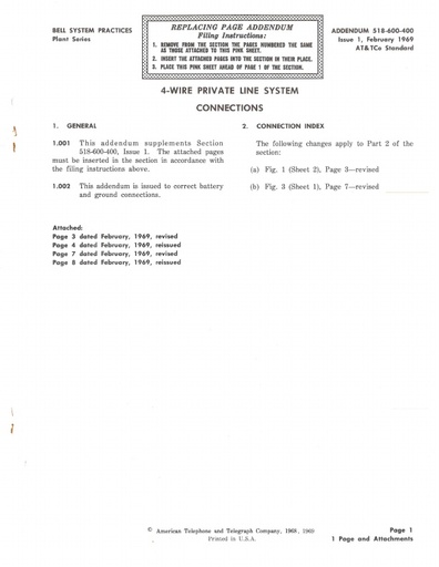 518-600-400 i1 Feb 1969 4 wire private line system connections