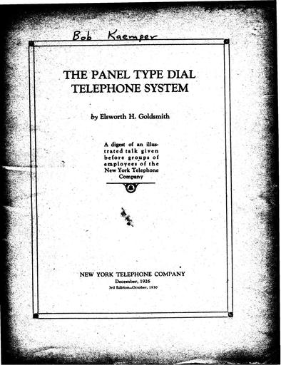 1930 - Panel Type Dial Telephone System NYT