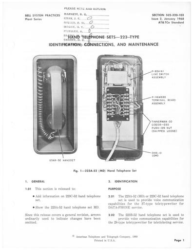 502-320-103  i2 Jan68 - 223-Type Telephone
