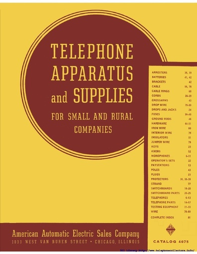 AE Catalog 4075 May38 - Telephone Apparatus and Supplies for Small and Rural Companies