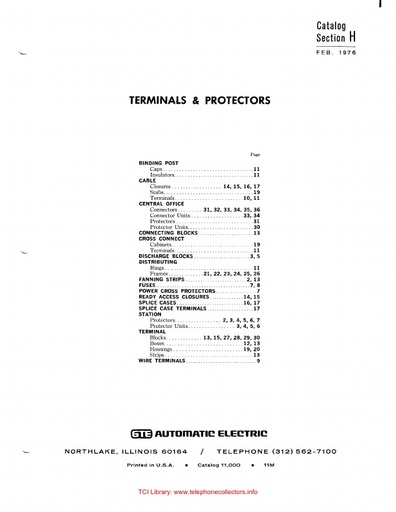 AE Catalog 11000 - Section H - Terminals Protectors Feb76