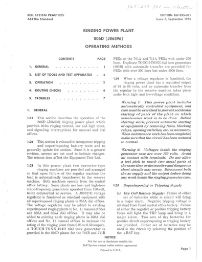167-255-301 i7 sep1975 ringing plant 806d oper methods