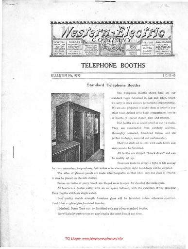 WE Bulletin 9795 - Telephone Booths - 1911ca