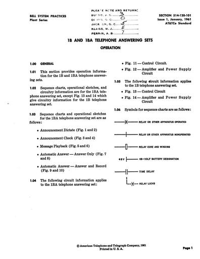514-120-101 i1 Jan61 - 1B, 1BA Answering Sets Operation
