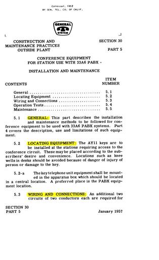 GSP Sect.30~Part 5 ~ Installation - 33A36 PABX Conference Equipment S