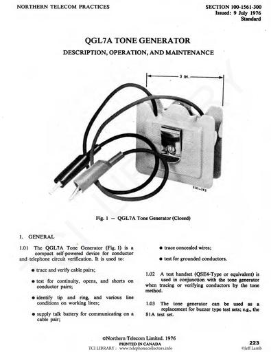 100-156- 300 Jul76 - QGL7A Tone Generator