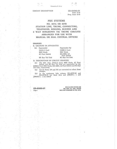 CD-65680-01 i13D - 507A, 507B PBX Circuit Descriptions Bc