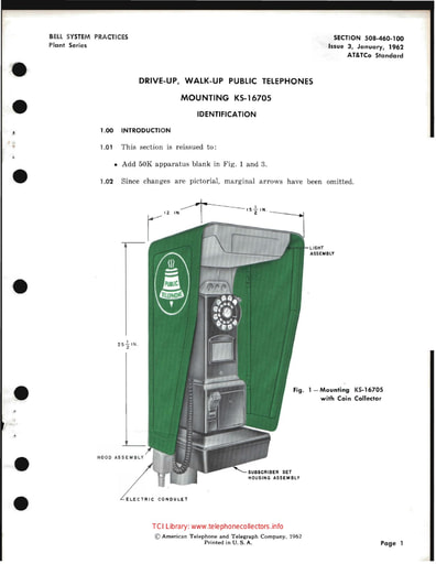 508-460-100 i3 Jan62 - Drive-up, Walk-up Public Telephones