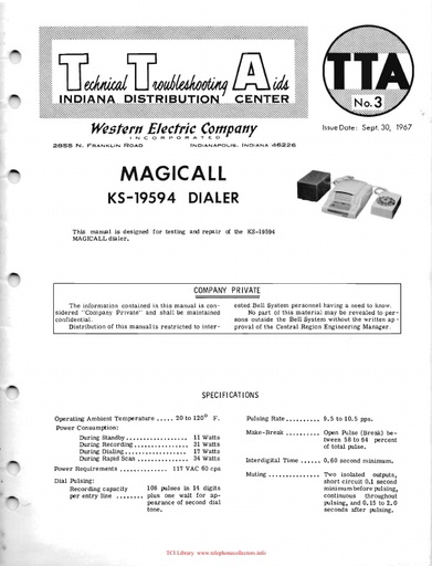 1967 WE TTA-3 Sep67 - Magicall KS-19594 Dialer