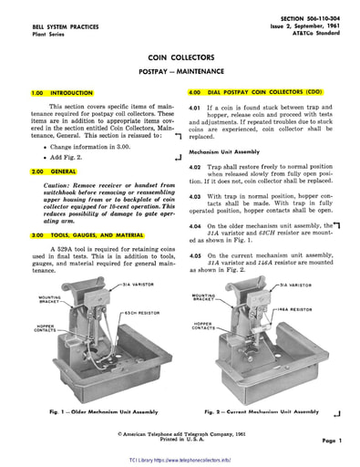 506-110-304 i2 Sep61 - Coin Collectors Postpay Maint