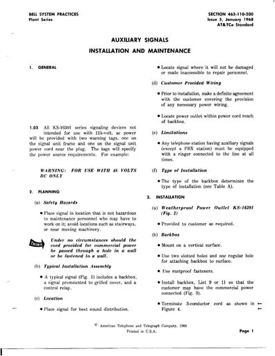 463-110-200 i5 Jan68 - Auxiliary Signals - Inst & Maint