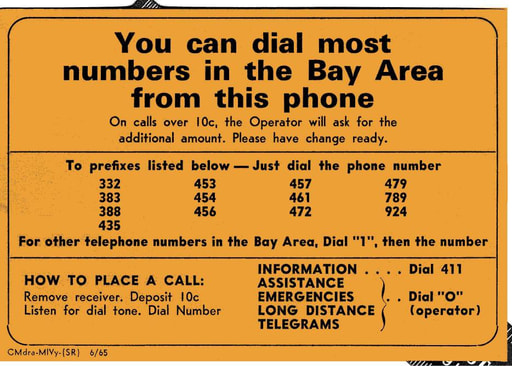 Pac Tel Payphone Instructiion Card - Mill Valley CA area Jun65