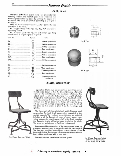 Northern Electric Switchboard Lamp Socket Cap Reference