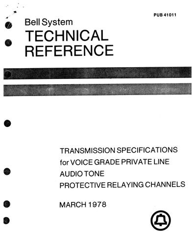 78 - Bell System Pub 41011 Mar78 - Transmission Specifications For Voice Grade Protective Relaying Channels