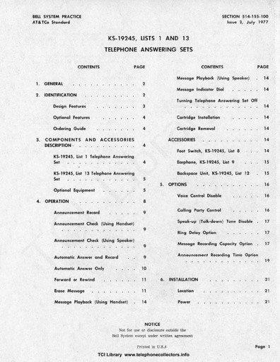 514-155-100 i3 Jul77 - KS-19245 Tel Answering Sets