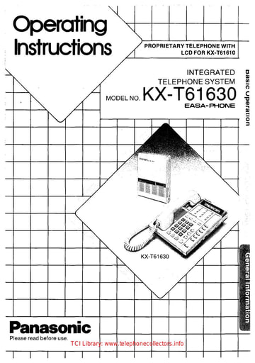 KX-T61630 - Telephone Operating Instructions