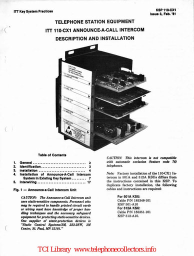 ITT KSP 110-CX1 i3 Feb81 - Announce-A-Call Intercom