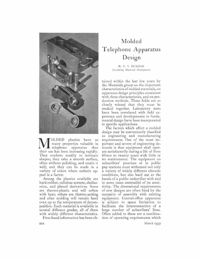 39Mar BLR p212 - Molded Telephone Apparatus Design