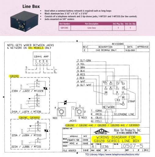 Allen Tel GB128 Series Line Box Wiring Diagram - GB128C GB128C-441 GB128D GB128D-441 GB30002
