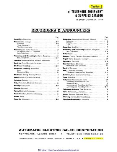AE Catalog 11000 - Section L - Recorders and Announcers Oct63