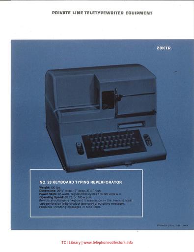 Private Line Teletypewriter Equipment 28KTR February 1963 Marketing Brochure