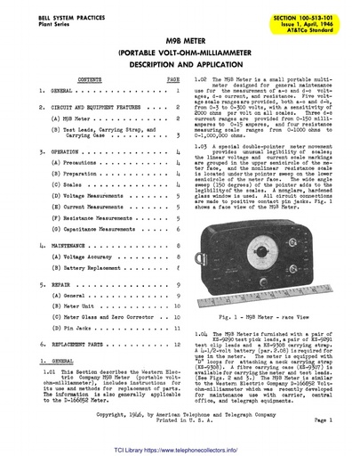 100-513-101 i1 Apr46 - M9B Meter Portable Volt Ohm Milliammeter - Description & Application