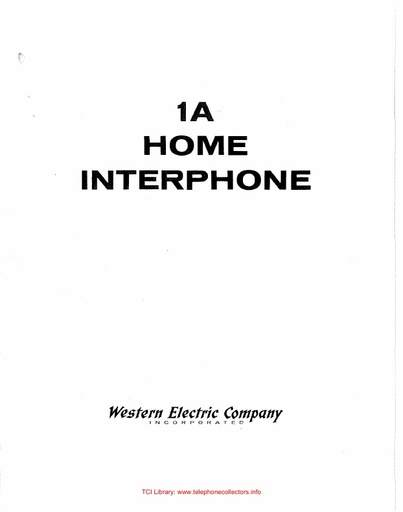 1A Home Interphone, Bulletin T-2836, 1960 Tl