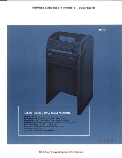 Private Line Teletypewriter Equipment 28RO February 1963 Marketing Brochure