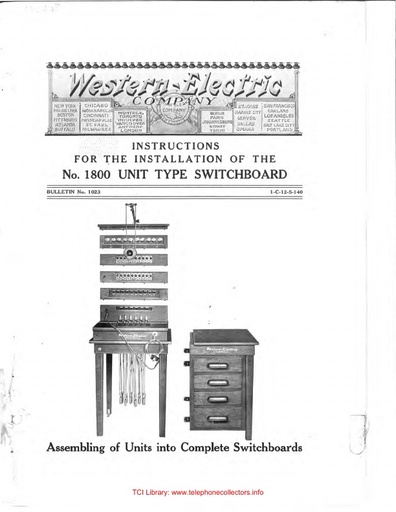 WE Bulletin 1023 Instructions for the installation of the No. 1800 unit type Switchboard