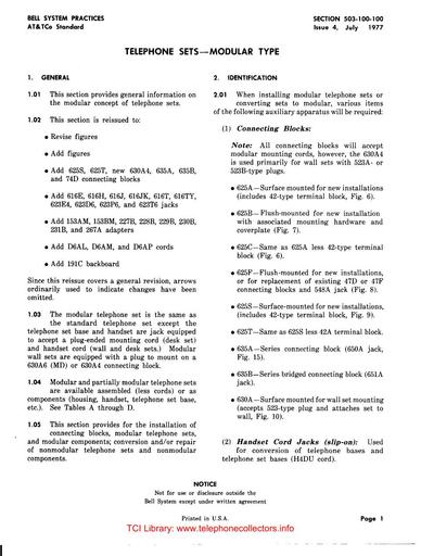 503-100-100 i4 Jul77 - Telephone Sets Modular Type Tl