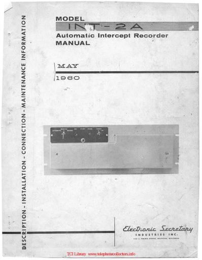 Electronic Secretary - May60 INT-2A - Automatic Intercept Recorder