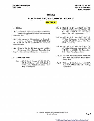 506- 330- 402 i1 Oct70 - Coin Collectors - Subset Required - 170-series