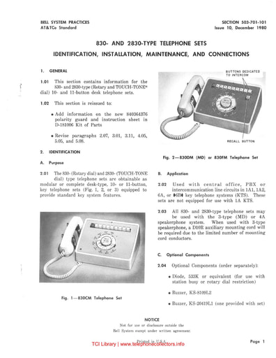 503-701-101 i10 dec 1980 830 and 2830 type telephone sets