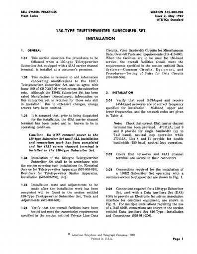 Teletype 130-Type Subset BSP-  Installation