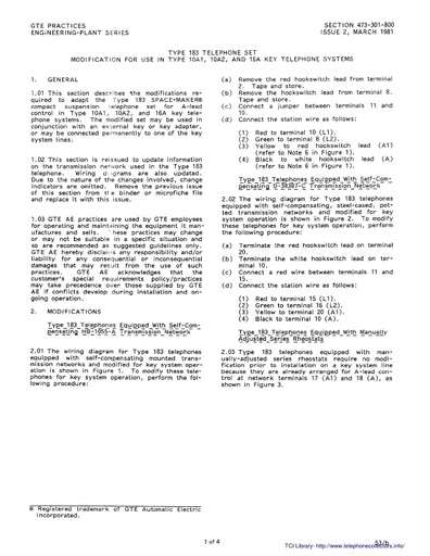 GSP GTEP 473-301-800 i2 Mar81 - Type-183 Telephone Set Modification for 10A1 10A2 and 16A KTS