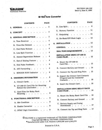 Teltone M168 Tone Converter, 168-100, I4