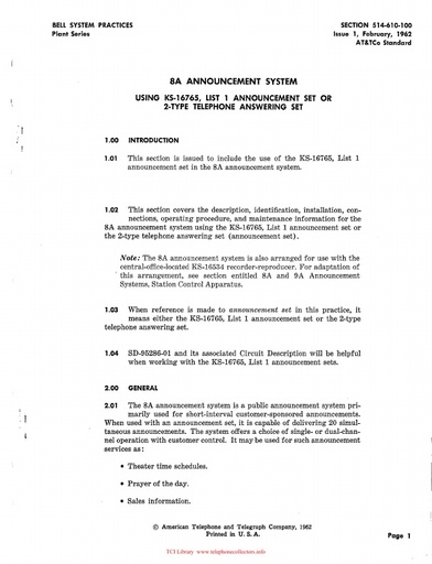 514-610-100 i1 Feb62 - 8A Announcement System