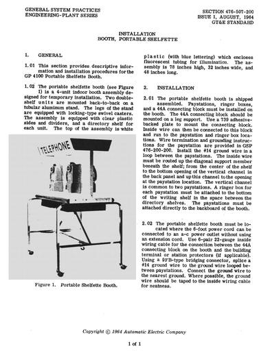 GSP 476-507-200, I1, Aug64,  Portable Shelfette Booth