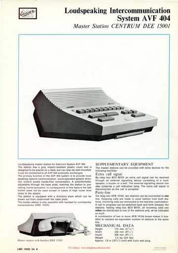 Ericsson - Loudspeaking Intercom Systems - AVF 404 Master Station