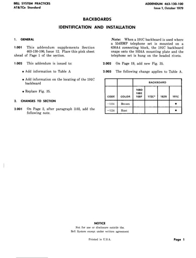 463-130-100 Add i1 Oct79 - Backboards - ID Inst - 191C