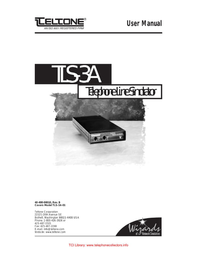 Teltone TLS 3A 2-line Simulator Manual 1995