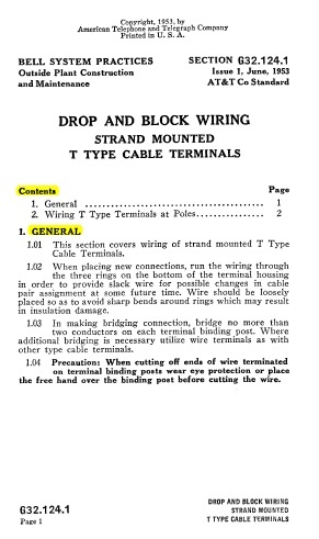 G32.124.1 T-Type Cable Term Drop And Block Wiring