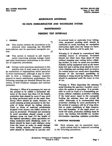 402-421-330 i2 May67 - KS-15676 Antenna Test Intervals