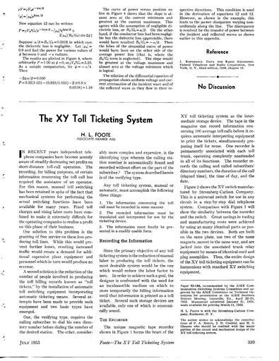 XY Toll Ticketing - H.L. Foote - AIEE - Jul53 Tl