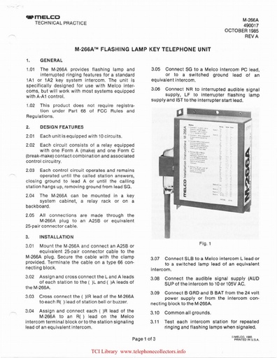 Melco 266A Flashing Lamp KTU - RevA Oct85