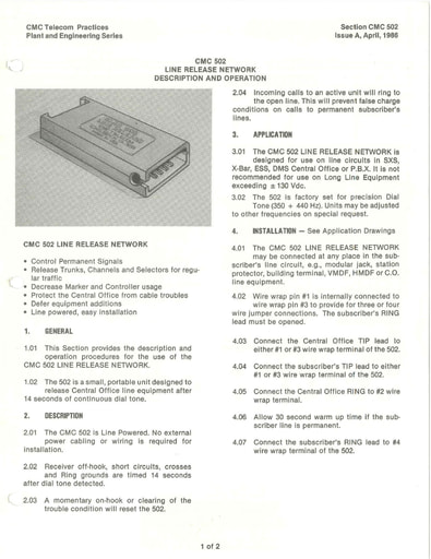 CMC 502 iA Apr86 -  Line Release Network