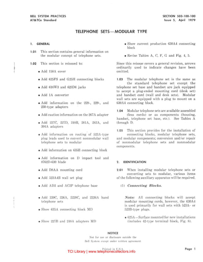 503-100-100 i5 apr 1979 telephone sets modular type